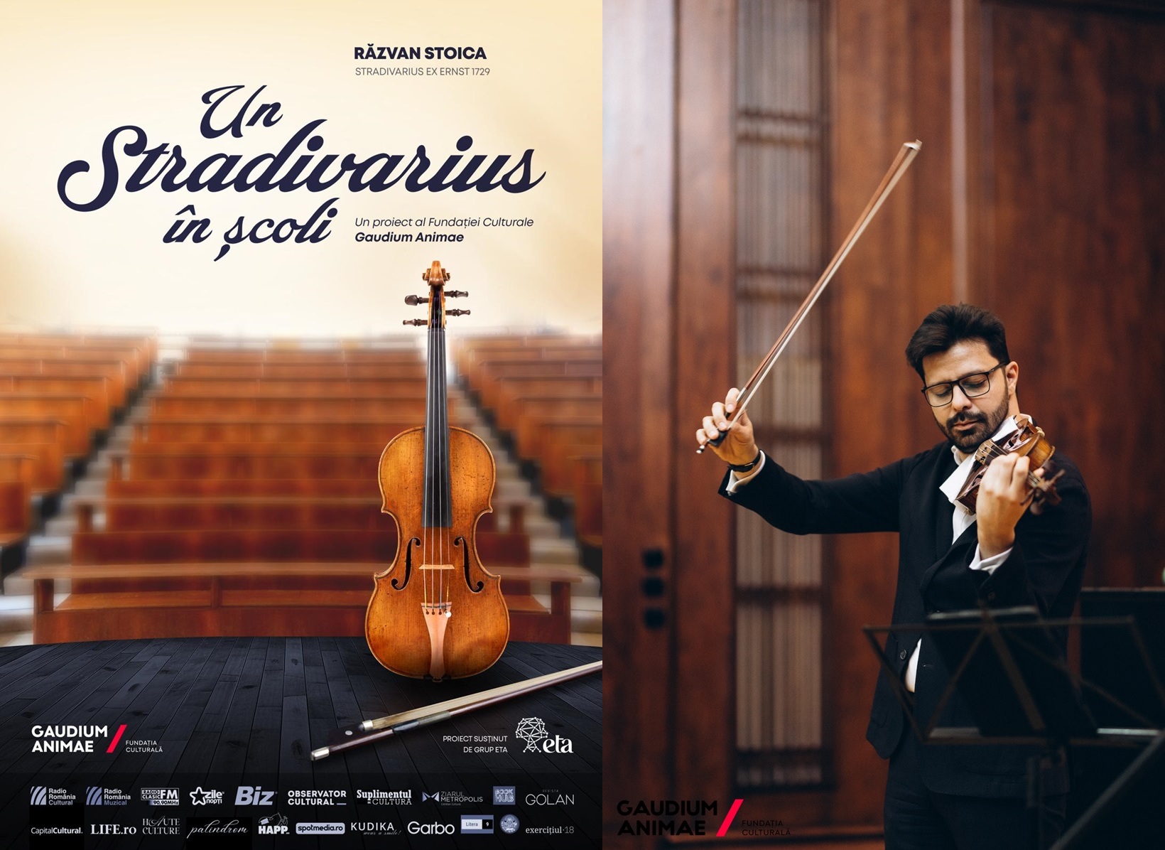 Răzvan Stoica aduce vioara Stradivarius în colegiile din București, în cadrul proiectului „Un Stradivarius în școli”